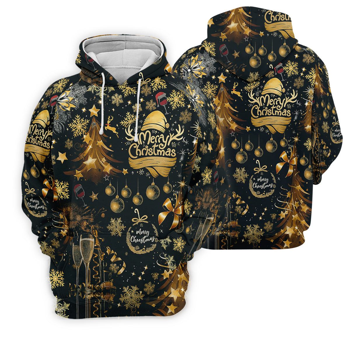 Champagne Golden Merry Christmas Men's Golf Polo Shirtistmas Golf Shirt, Golf Gift For Men