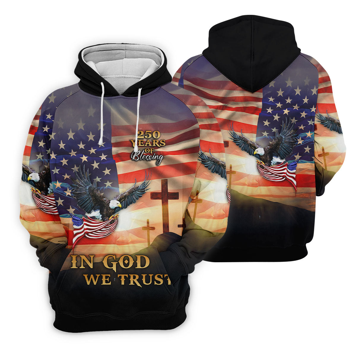 250 Years Of Blessing In God We Trust Faith Cross Patriotic 4th Of July Golf Shirts For Men