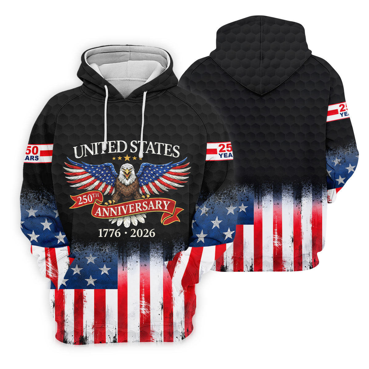 US Bald Eagle 250th Anniversary Celebration Ribbon Black Golf Shirt, Patriotic 4th Of July Golf Shirts For Men