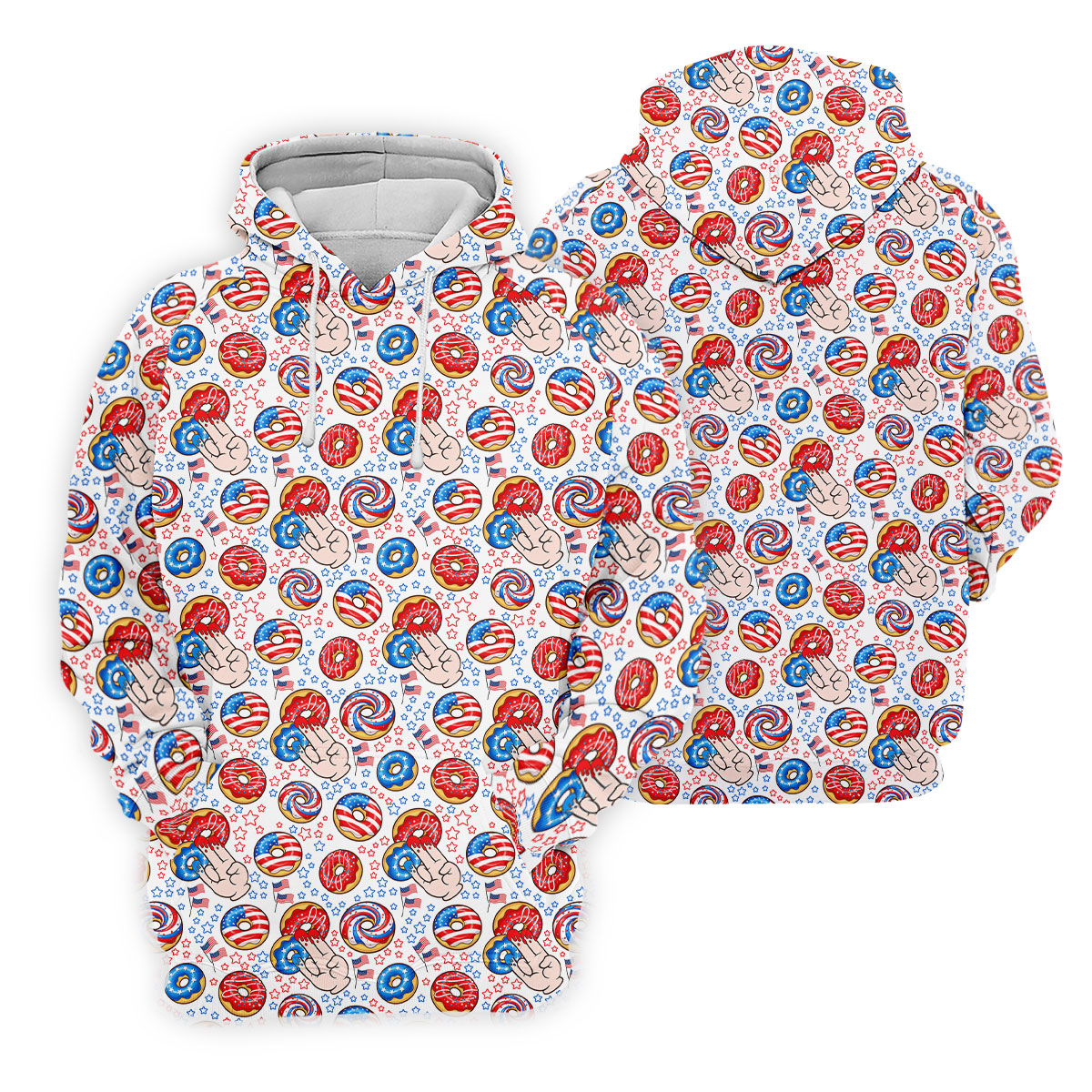 Donut Finger Funny Dirty American Flag Pattern White Golf Shirts For Men, 250th Anniversary Patriotic Golf Shirt
