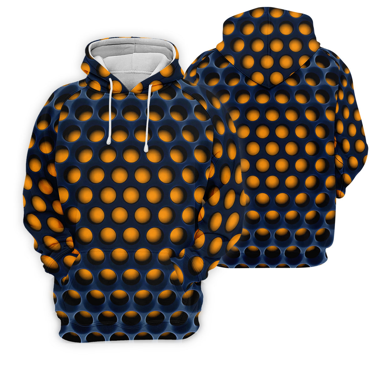3D Effect Circular Pattern Orange Golf Shirt, Cool Golf Outfit, Men's Funny Golf Shirts, Polo Shirt Men