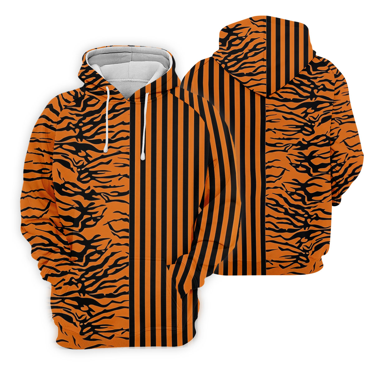 Orange Tiger Stripe Split Pattern Golf Shirt, Mens Golf Polo, Golf Apparel For Men, Golf Polo Shirts For Men