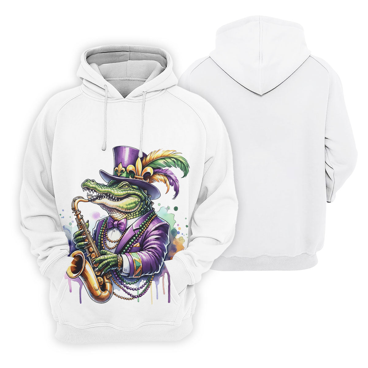 Mardi Gras Alligator Playing Saxophone White Golf Shirt, Golf Shirts For Men, Polo Shirt Men