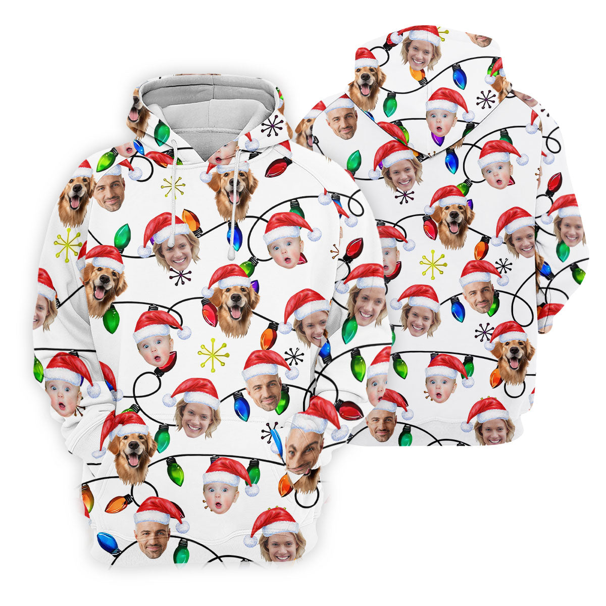 Custom Family Portrait Christmas Lights Pattern Women Golf Top, Christmas Golf Shirt, Ladies Golf Tops