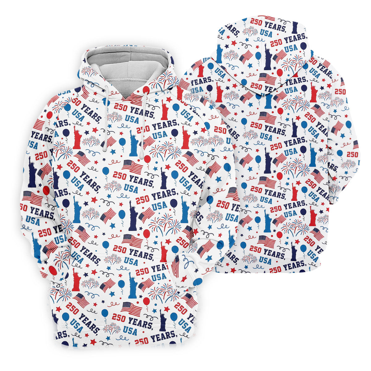 250 Years USA Red White Blue Seamless Pattern White Golf Shirt, Patriotic 4th Of July Golf Shirt For Women