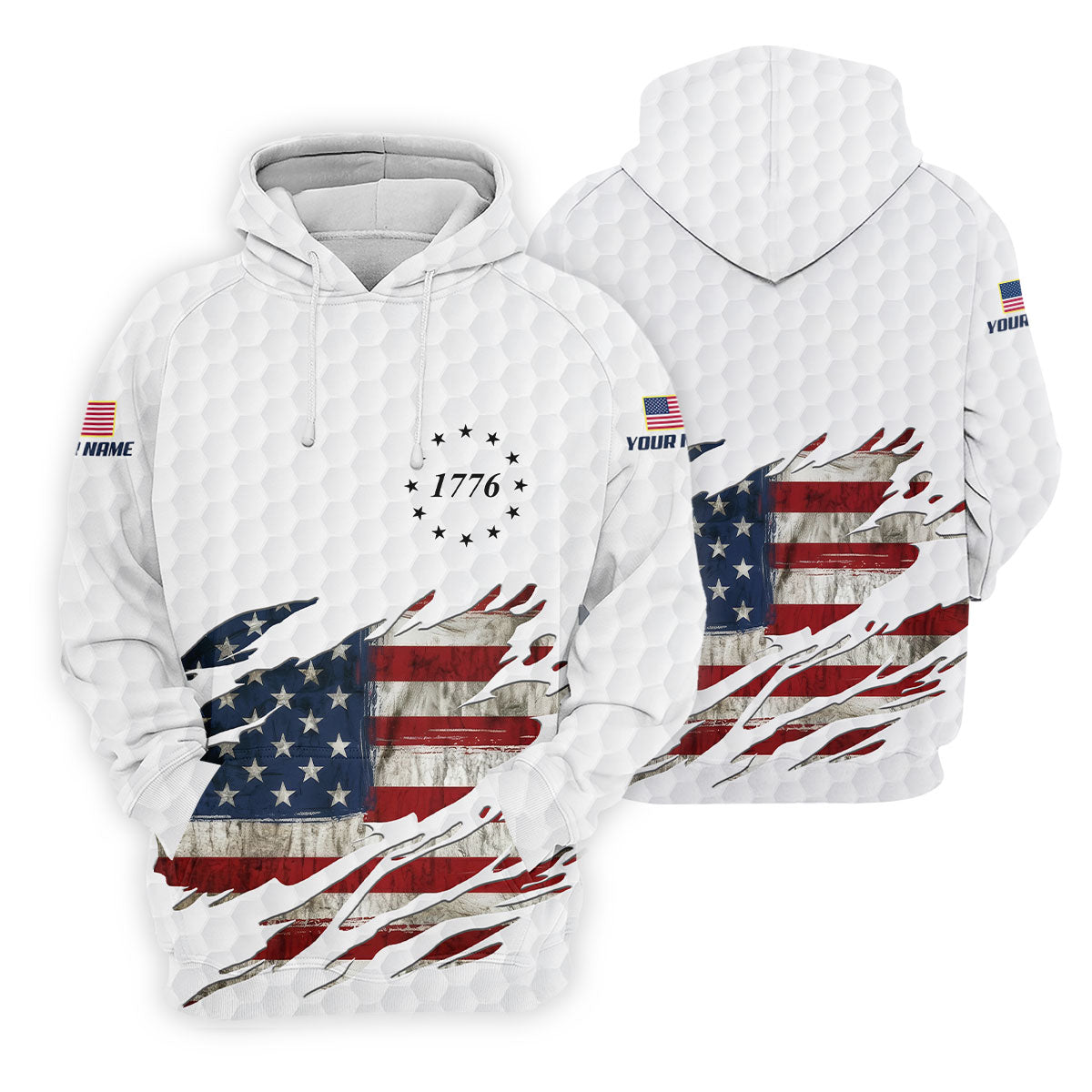 American Flag 1776 Golf Ball Pattern Golf Shirts For Men, 250th Anniversary Polo Shirt Men