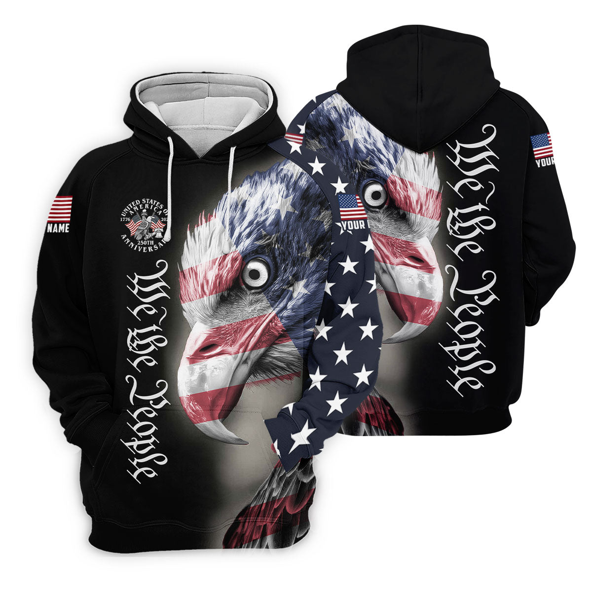We The People Patriotic Bald Eagle 250 Years American Flag Golf Shirt, 250 Years 4th Of July Golf Shirts For Men