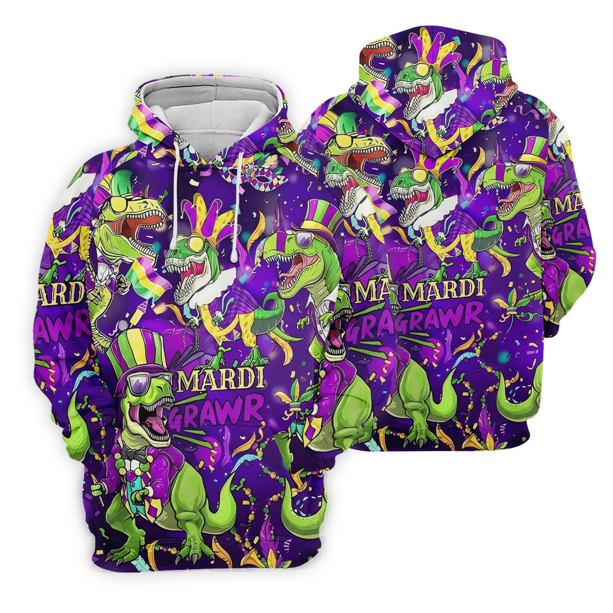 Mardi Grawr Purple Green Gold Funny Dinosaur Mardi Gras Golf Shirt, Women's Golf Tops, Ladies Golf Shirt