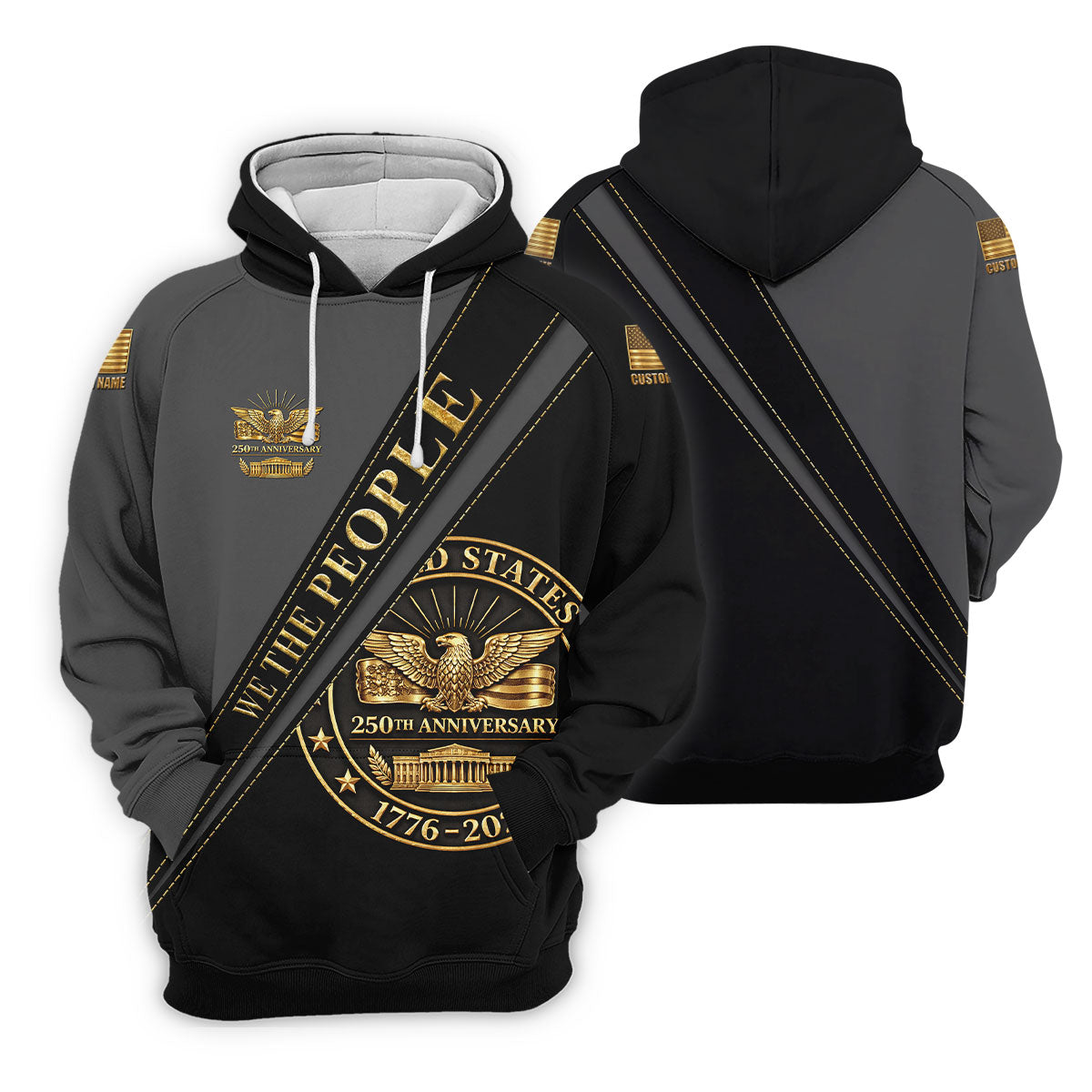 We The People 250th Anniversary Black And Gold Ladies Golf Tops, Patriotic 4th Of July Golf Shirt For Women