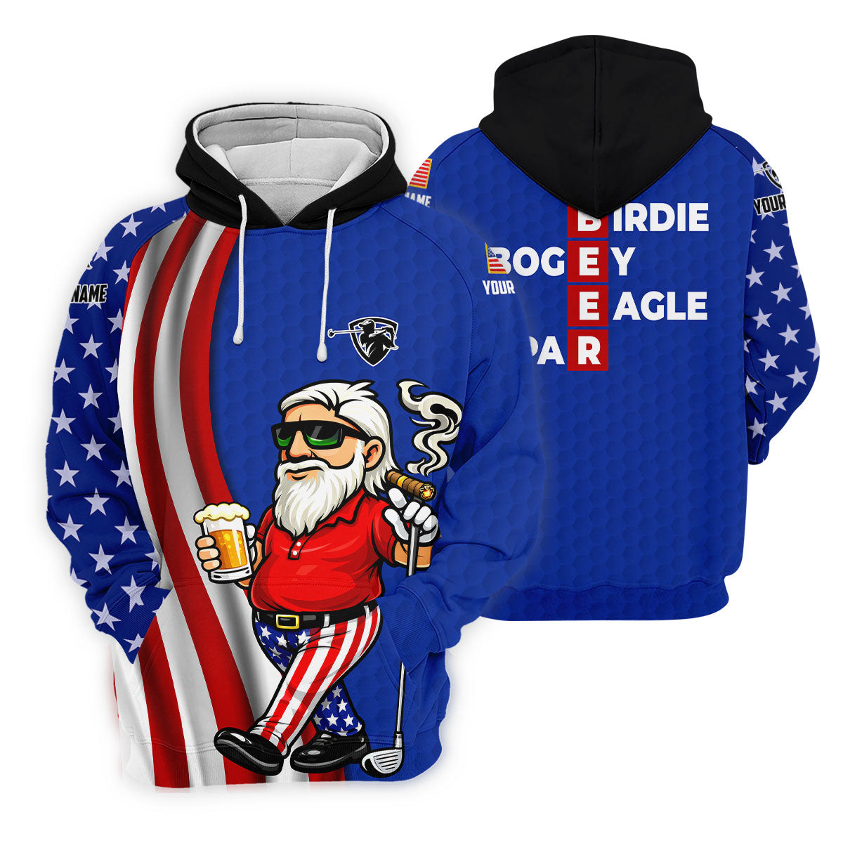 Patriotic Man Golf And Beer Funny 4th Of July Navy Golf Shirt, 250 Years Of America Golf Shirts For Men