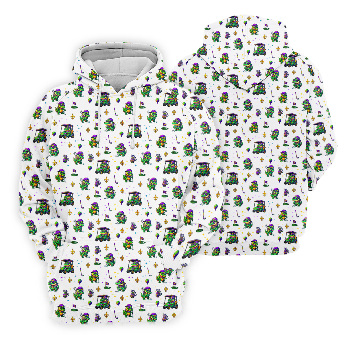 Funny Crocodile Mardi Gras Golf Shirts, White Golf Shirt, Festive Women Golf Top, Ladies Golf Shirts