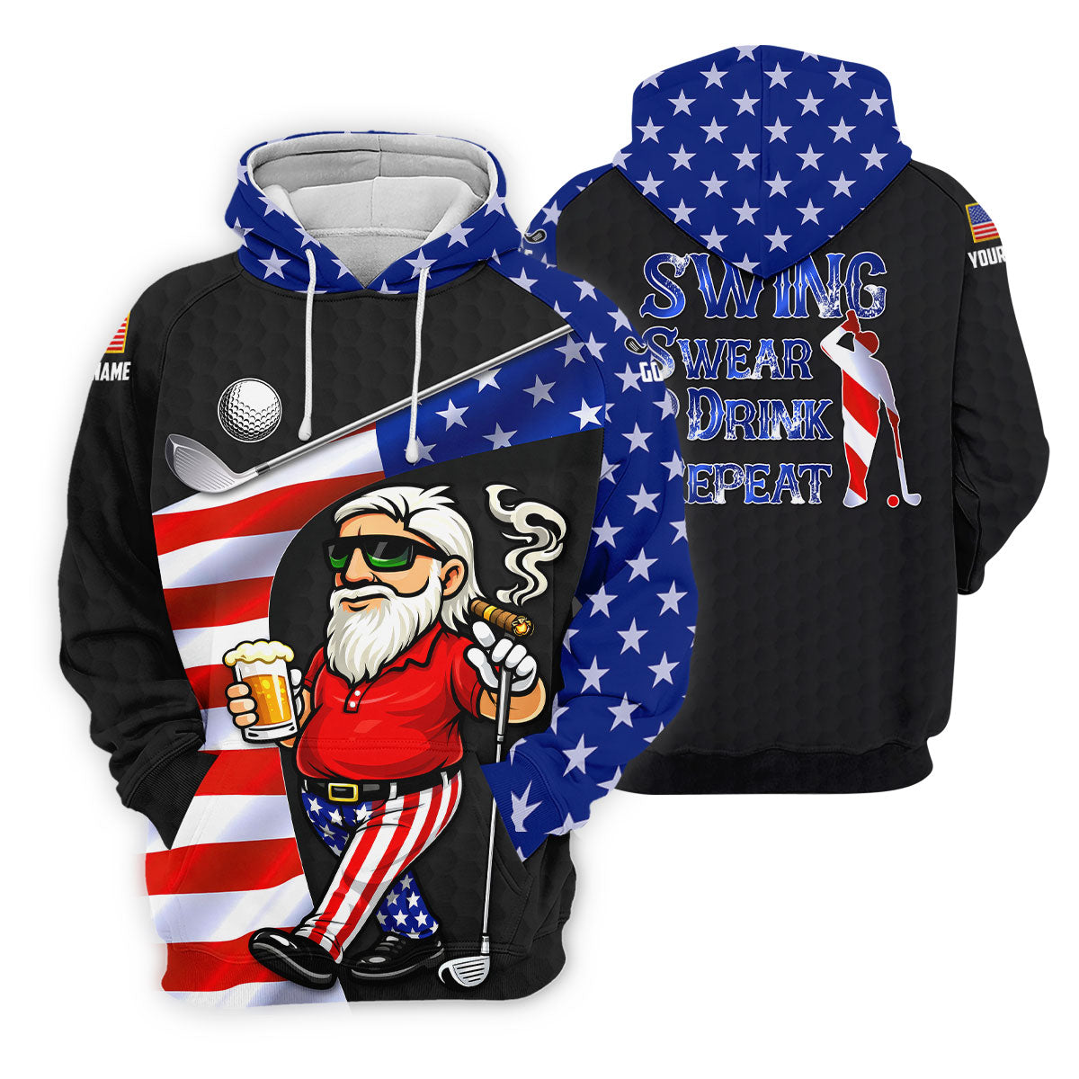 Swing Swear Drink Repeat Golf And Beer Patriotic Man 4th Of July Black Golf Shirt, 250 Years Golf Shirts For Men