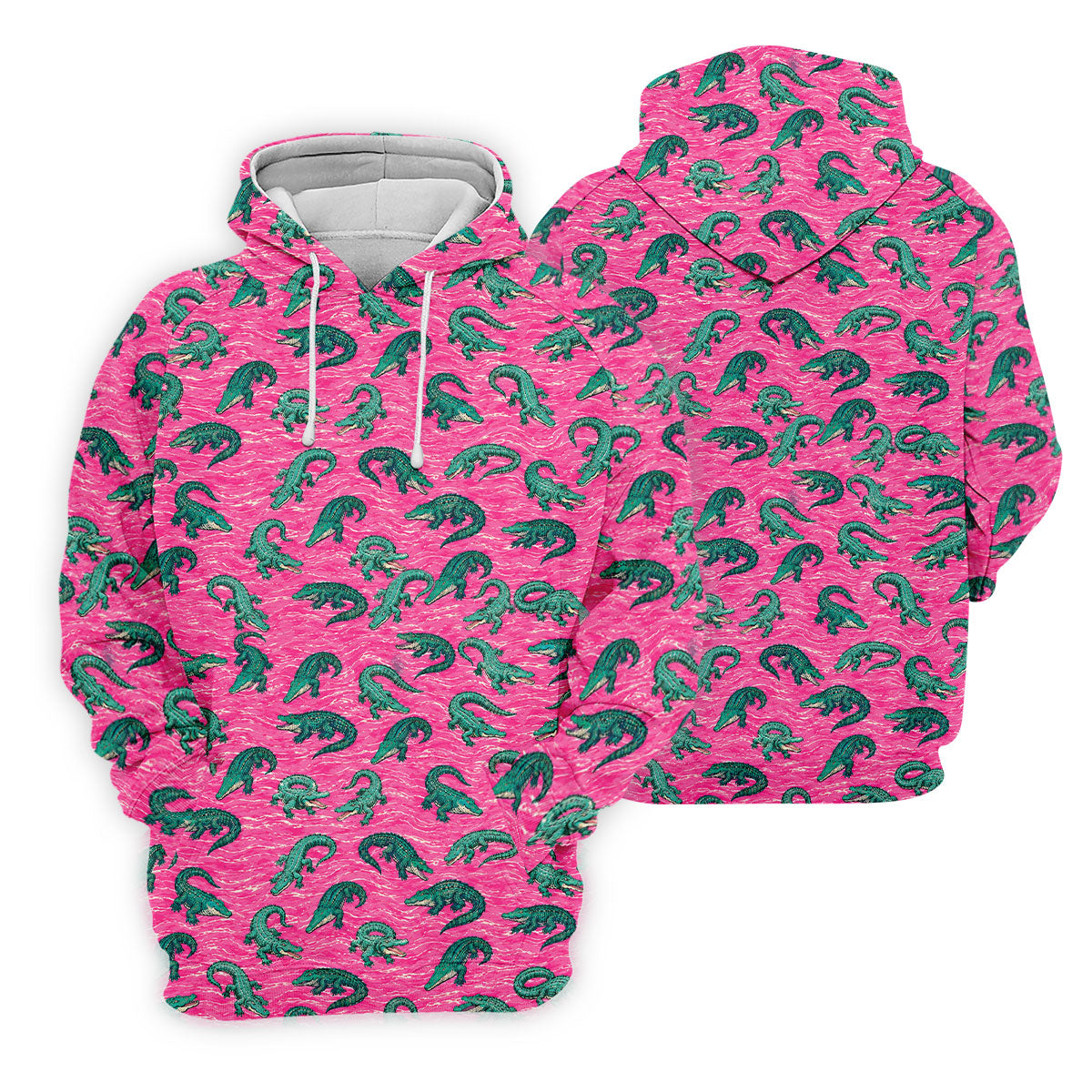Alligator Pattern Golf Shirt, Pink Gator Print Men's Golf Polo, Polo Shirts For Men