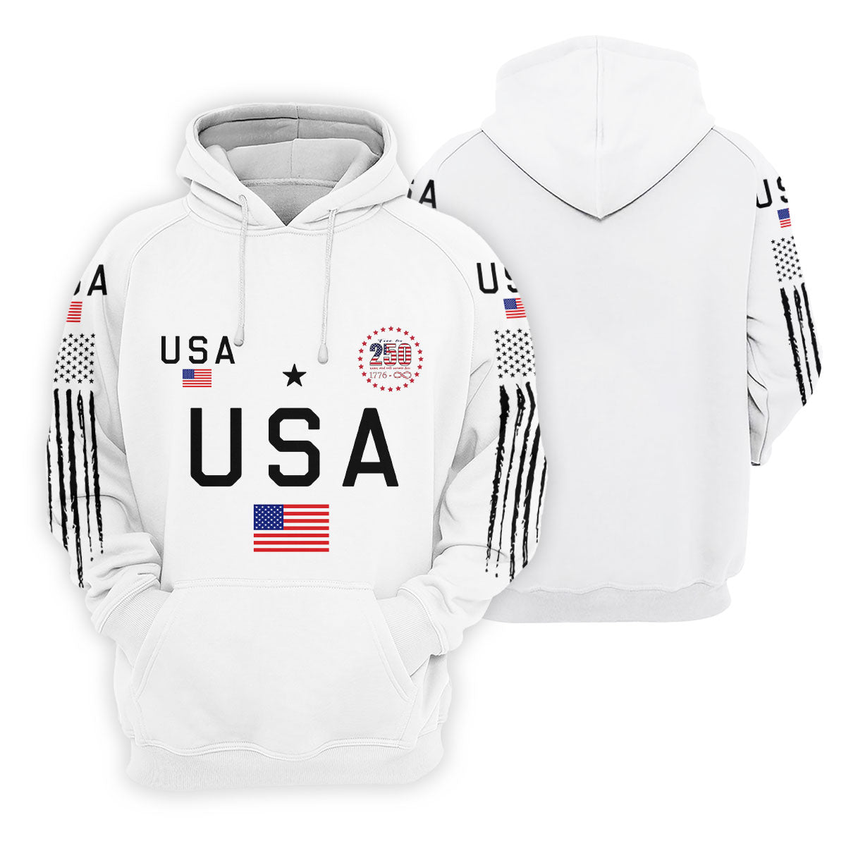 USA 250th Anniversary Hoodie, Independence Day Apparel, White Hooded Jumper 4th Of July Gift