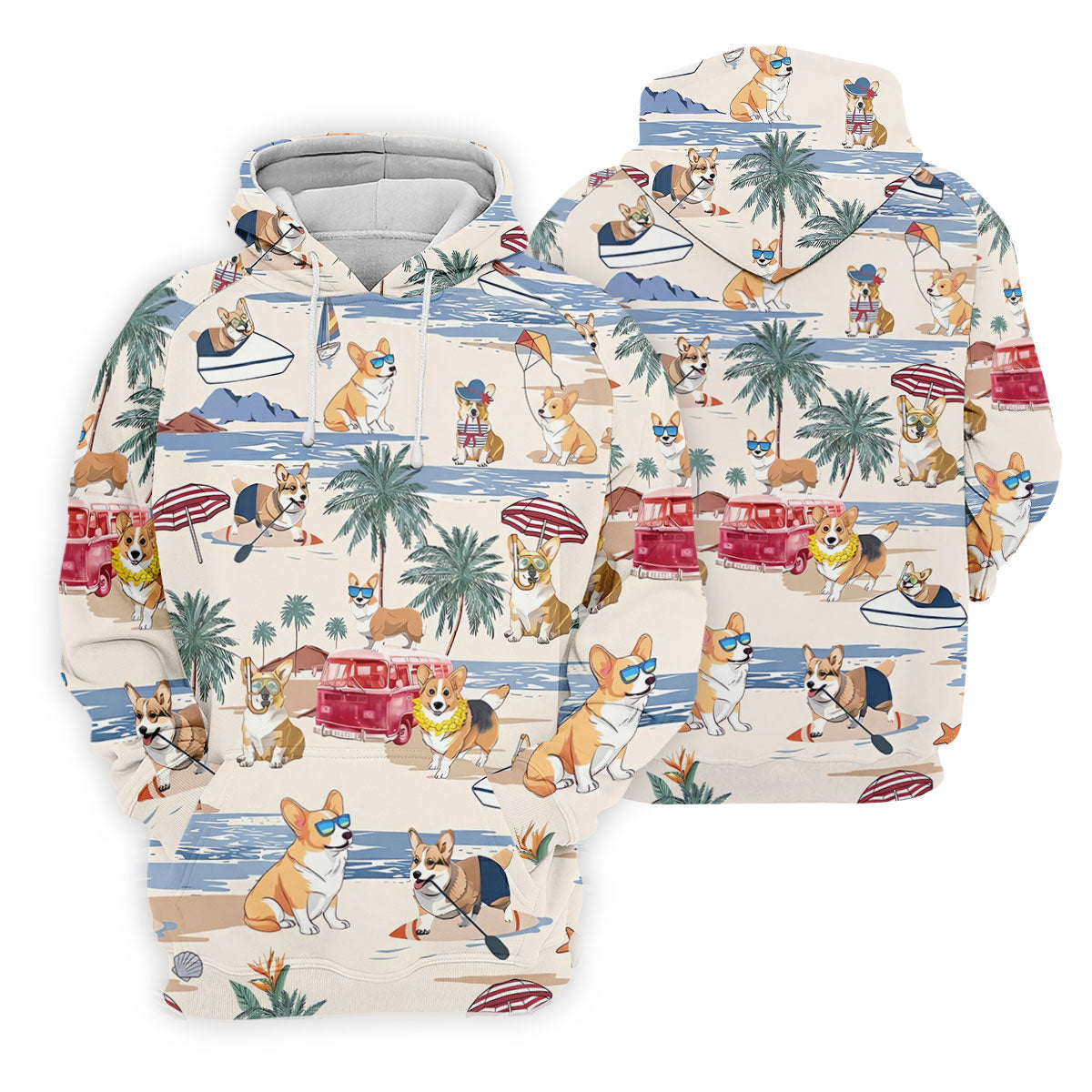 Cute Corgi Beach Vacation Tropical Golf Polo Shirt, Hawaiian Golf Shirt, Golf Shirts For Men
