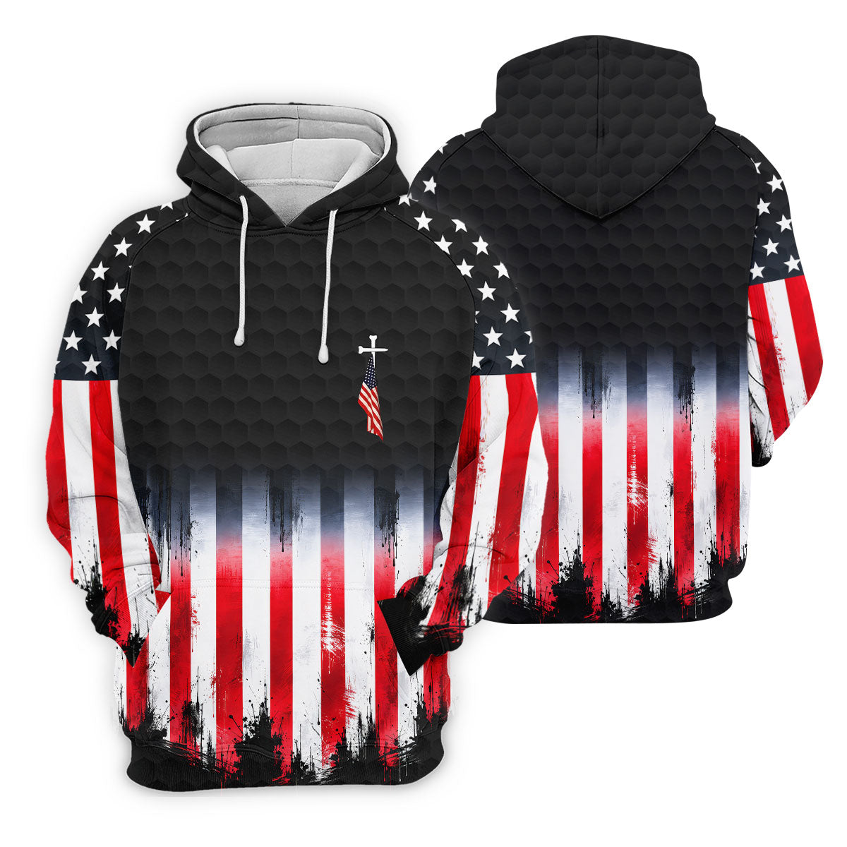 Faith Cross American Flag Patriotic Golf Ball Pattern 4th Of July Golf Shirt, 250th Anniversary Golf Shirts For Men