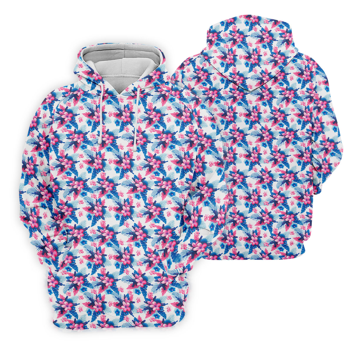 Pink Blue Tropical Floral Hawaiian Golf Shirt, Vibrant Color Golf Shirts For Men