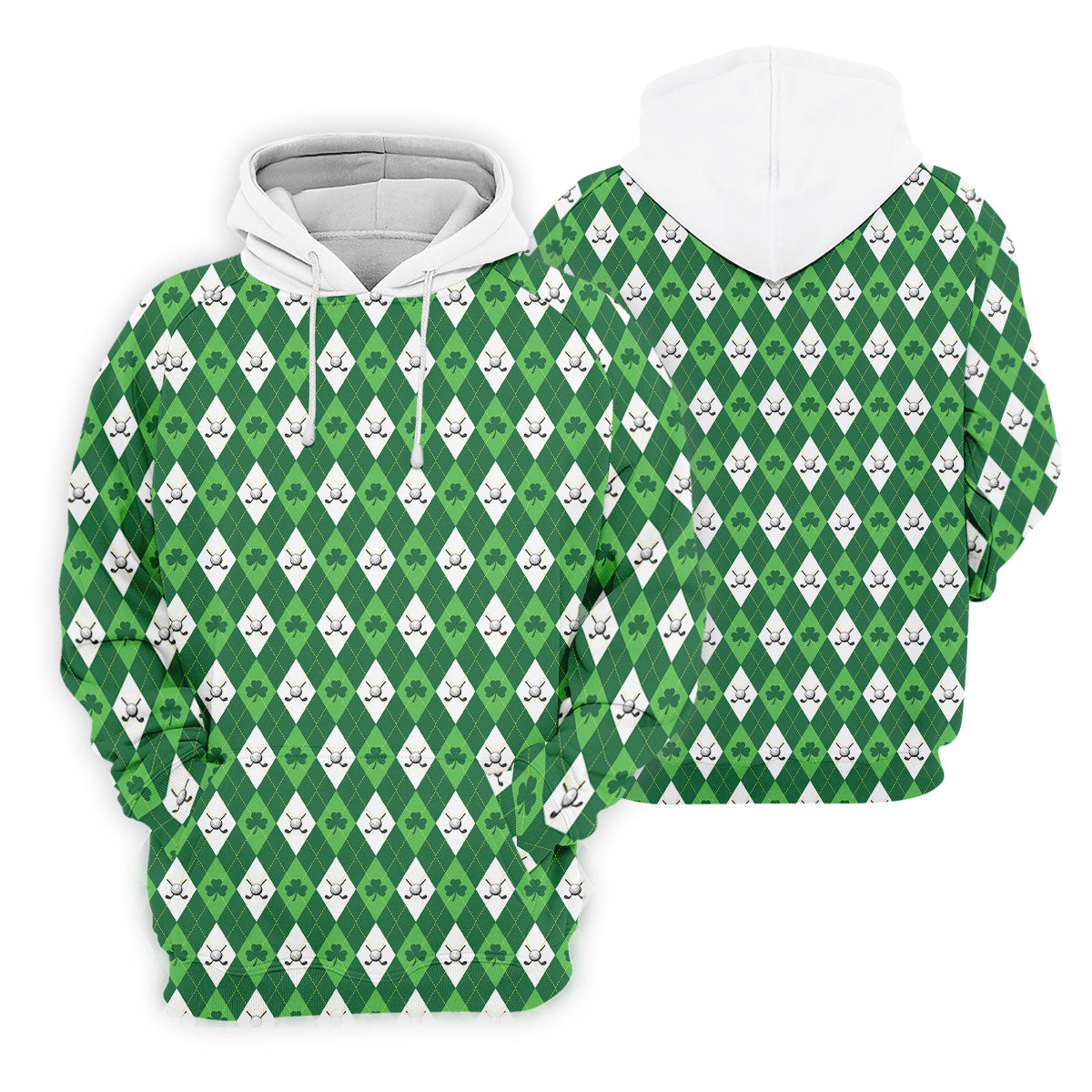 St Patrick's Day Shamrock Argyle Pattern Green And White Argyle Golf Shirt, Polo ShirtFor Men, Golf Shirts For Men