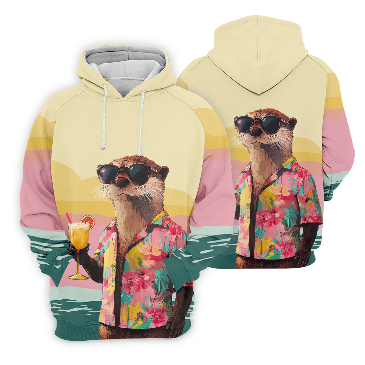 Funny Otter Tropical Theme Hawaiian Golf Shirt, Polo Shirt Men, Golfing Apparel