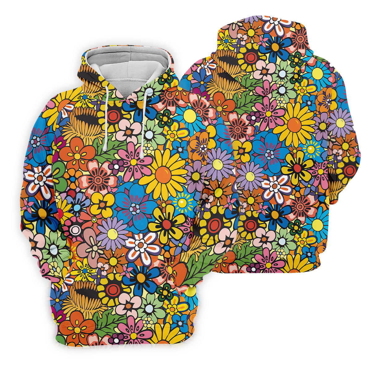 Multicolor Retro Flower Power Golf Shirt, Mens Golf Polo, Hawaiian Golf Shirt, Golf Apparel For Men