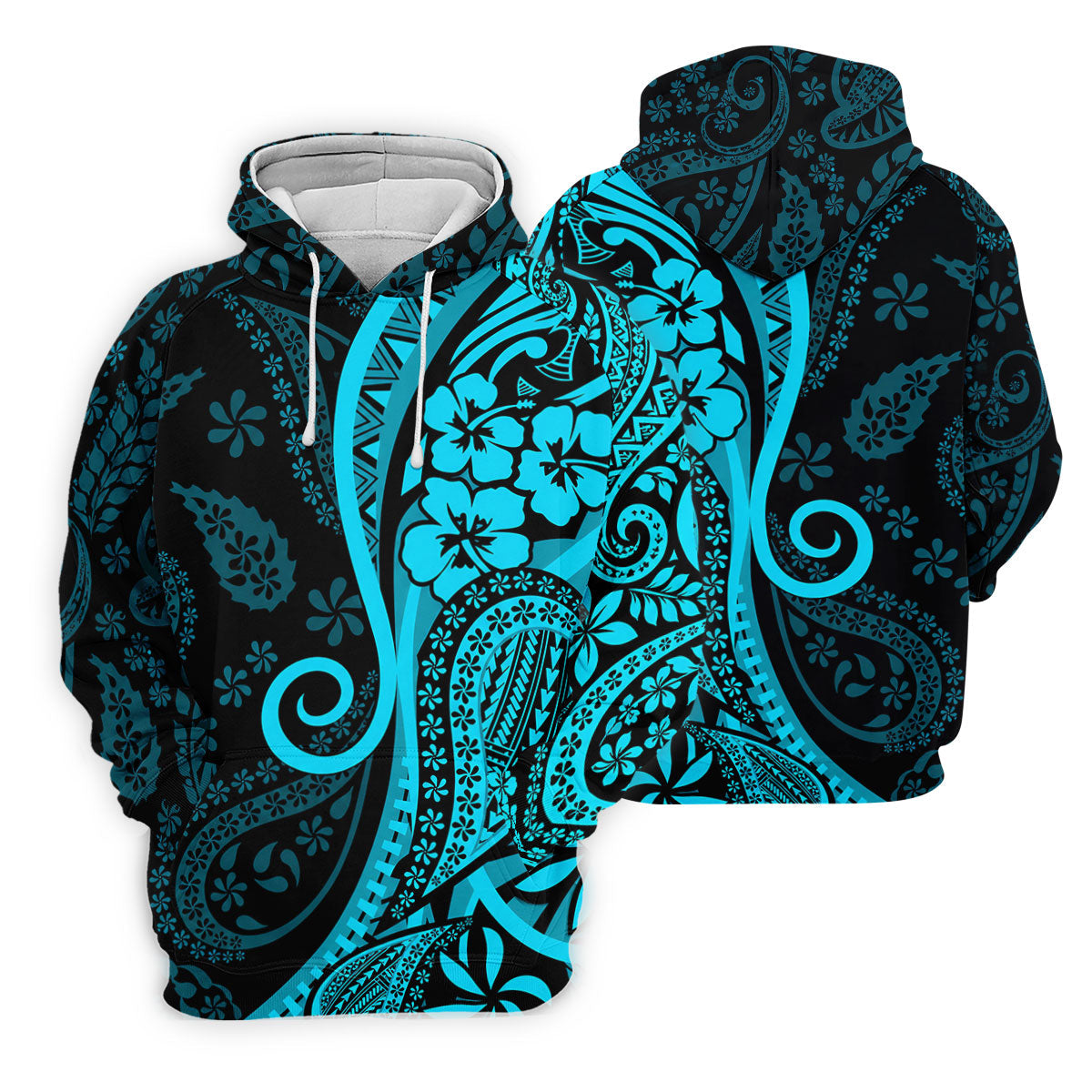 Island Tribal Golf Shirt, Blue Hawaiian Hibiscus Polo, Polo Shirts For Men