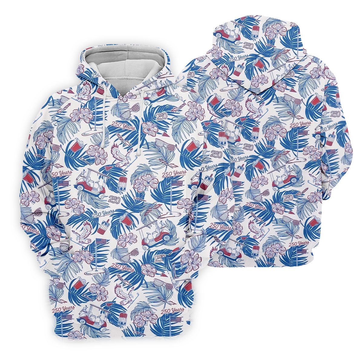 250 Years Red White Blue Tropical Floral Patriotic Golf Shirt, 4th Of July Golf Shirt For Women