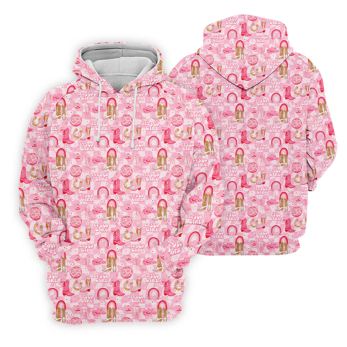 Let's Go Girl Pink Checkered Western Cowgirl Golf Tops For Men, Polo Shirtor Men, Golf Shirts For Men