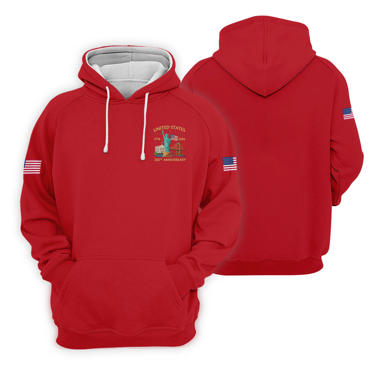 American Symbols Red Patriotic Golf Shirt, US 250 Years 4th Of July Golf Shirts For Men
