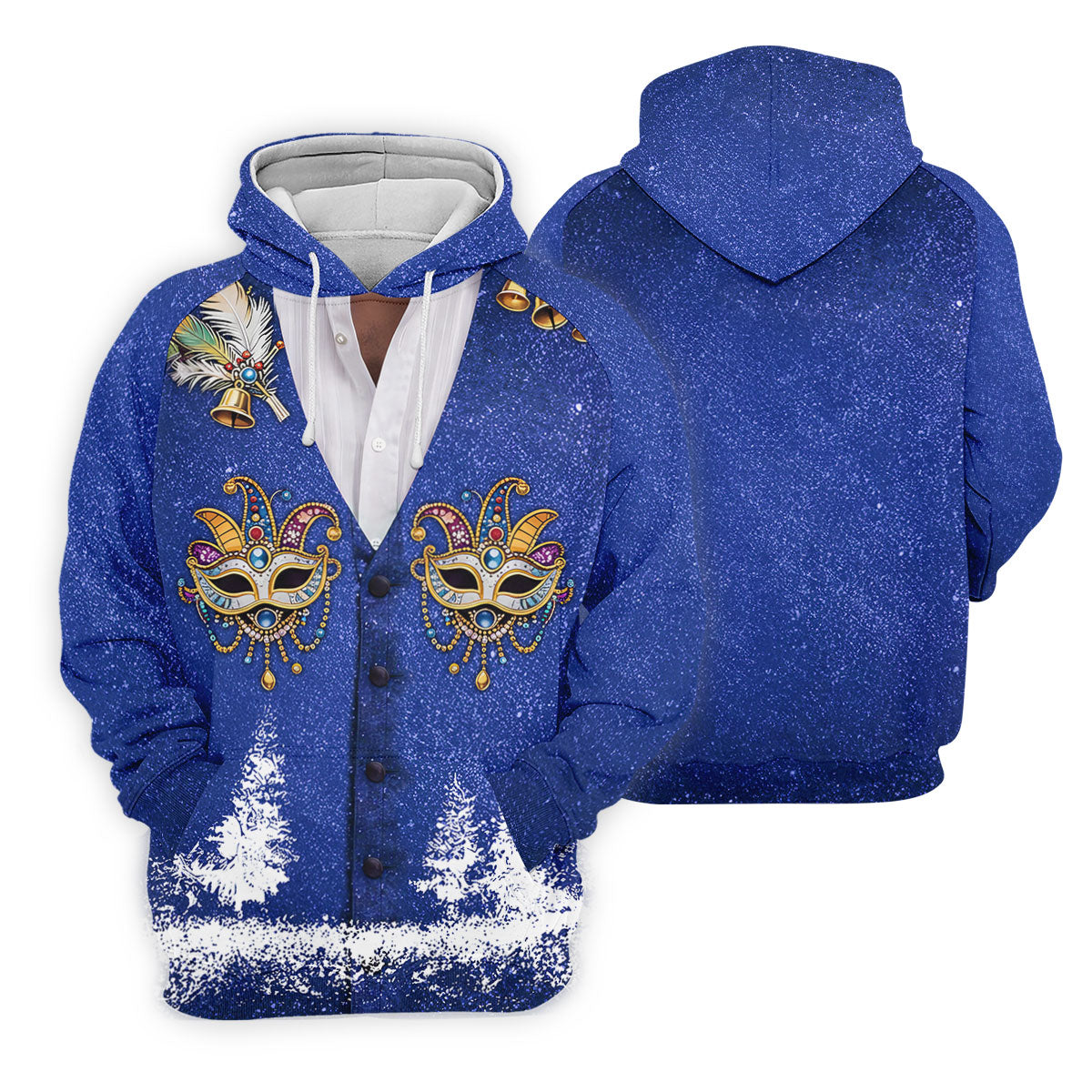 Masquerade Mask Feather Mardi Gras Glitter Print Blue Golf Shirt, Polo ShirtFor Men, Golf Shirts For Men