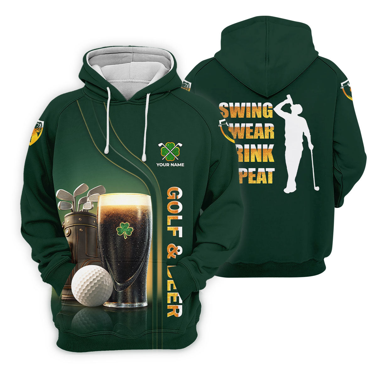 Swing Swear Drink Repeat Golf And Beer St Patrick's Day Green Golf Tops For Men, Golf Shirts For Men