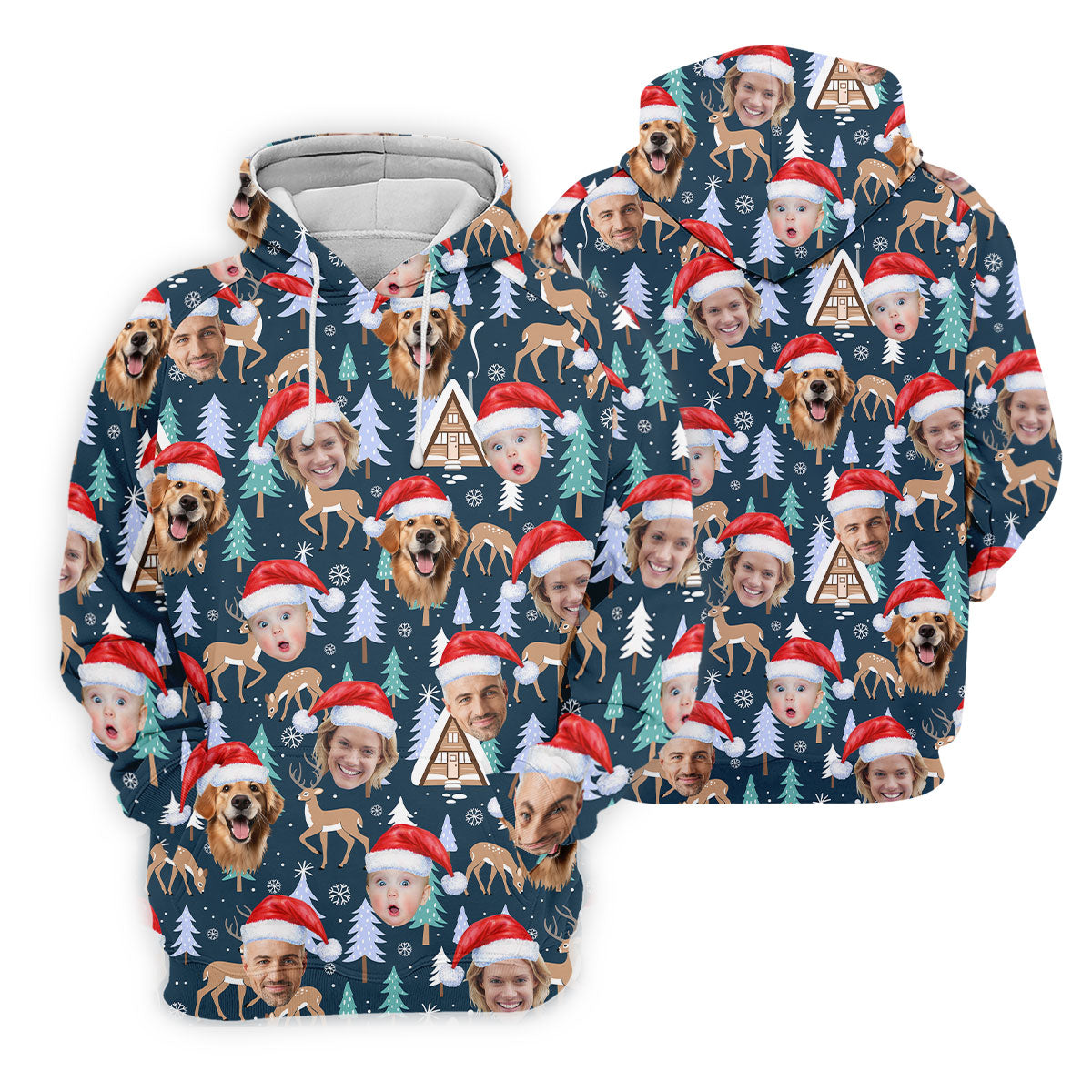 Custom Face Pine Tree Reindeer Dark Teal Green Christmas Golf Shirt, Golf Gifts For Women