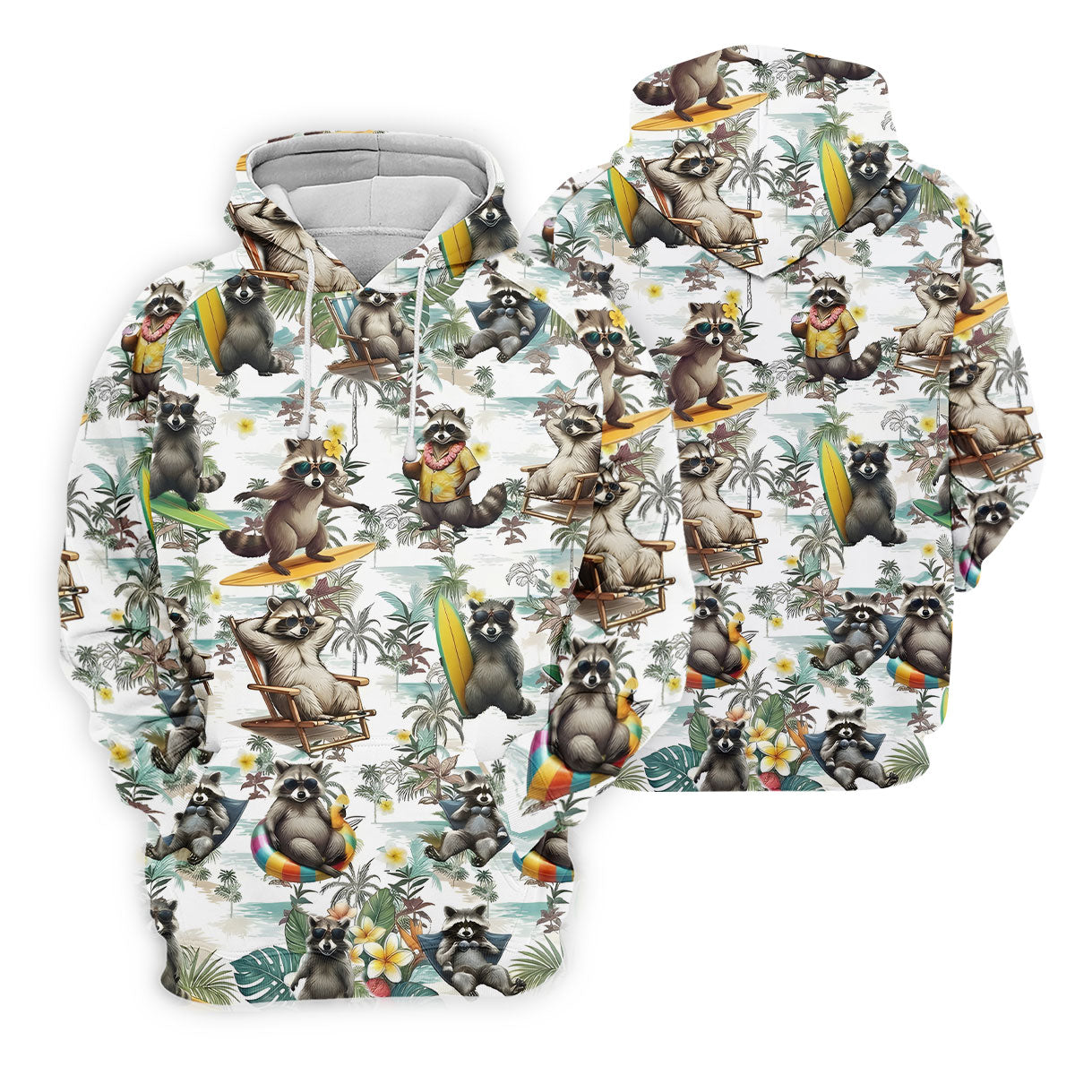 Raccoon Beach Vacation Hawaiian Shirt, Hawaiian Shirt For Women, Tropical Button Up Shirt
