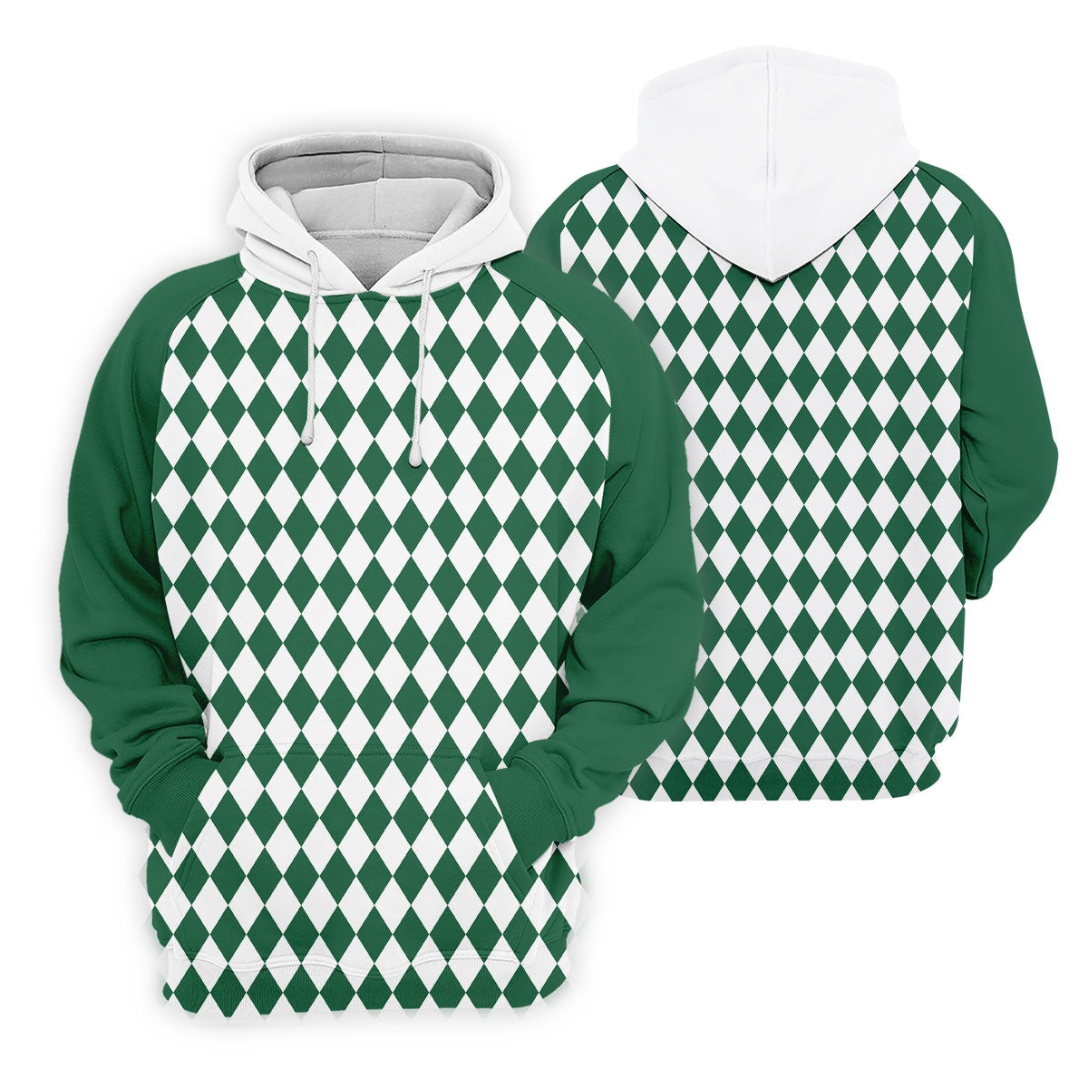 Green And White Argyle Pattern Retro Golf Shirt, Golf Tops For Men, Golf Shirts For Men, Polo For Men