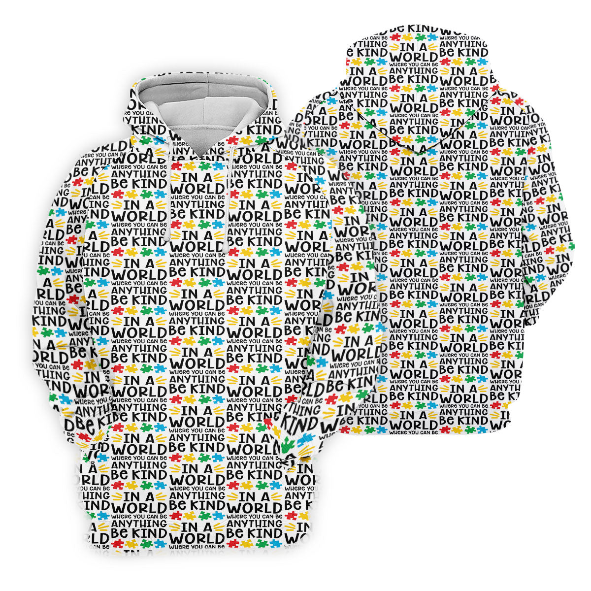 In A World Where You Can Be Anything Be Kind Autism Awareness Puzzle Pattern White Golf Shirt, Polo ShirtFor Men