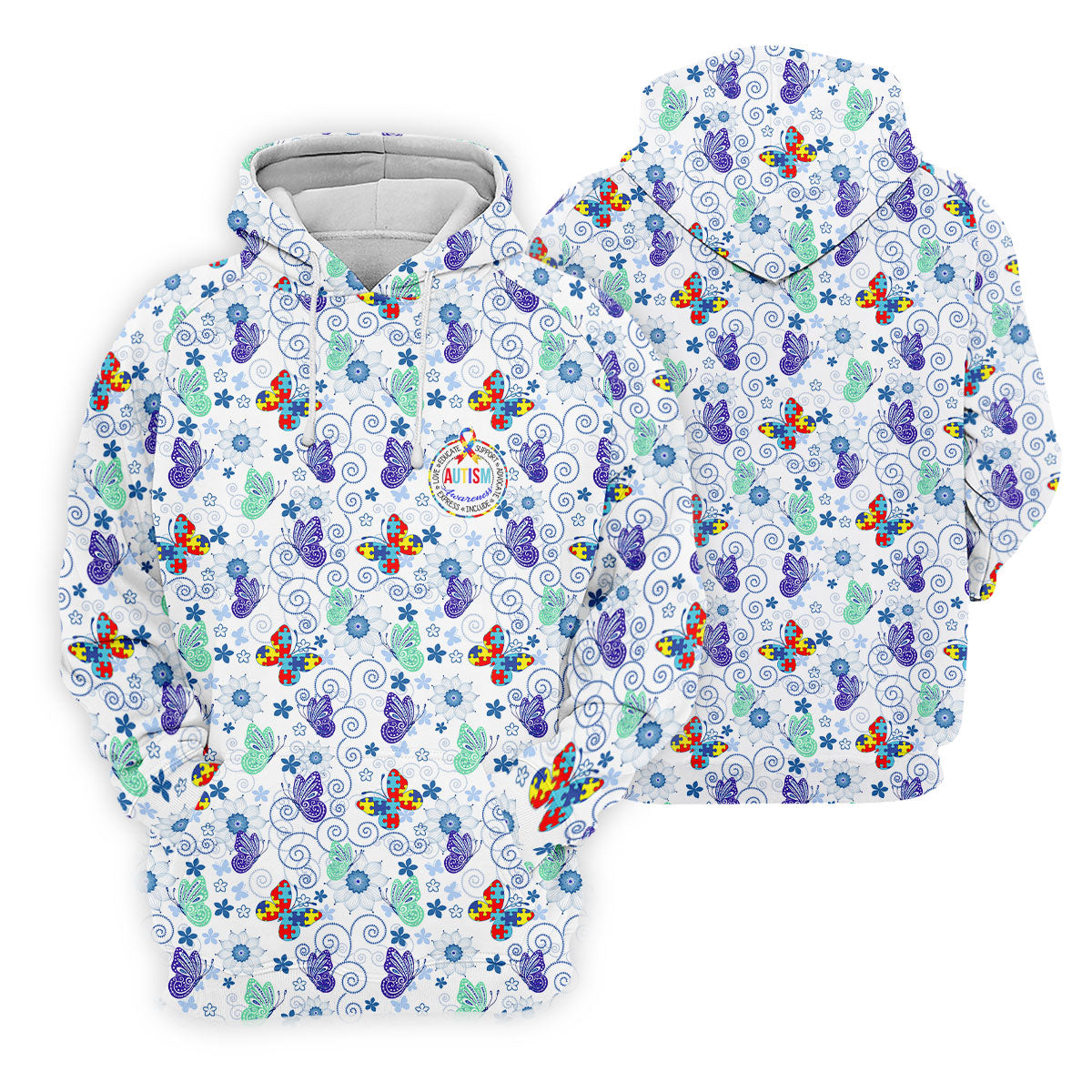 Autism Awareness Colors Puzzles Butterfly Floral Golf Shirt, Golf Tops For Men, Golf Shirts For Men
