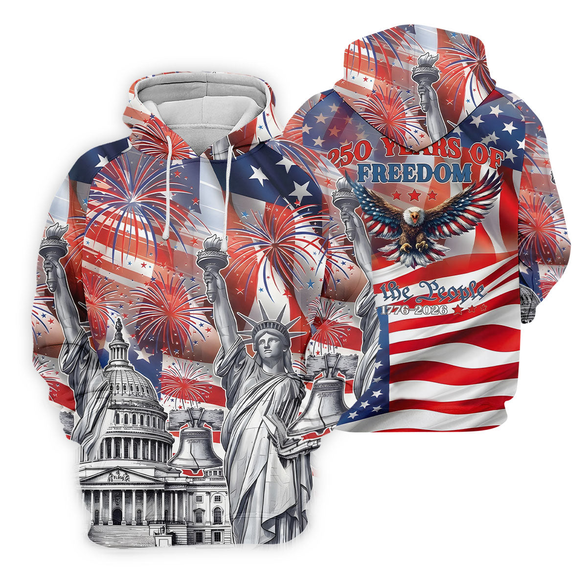 250 Years Of Freedom We The People US Flag Pattern Patriotic Golf Shirt, 4th Of July Golf Shirts For Men