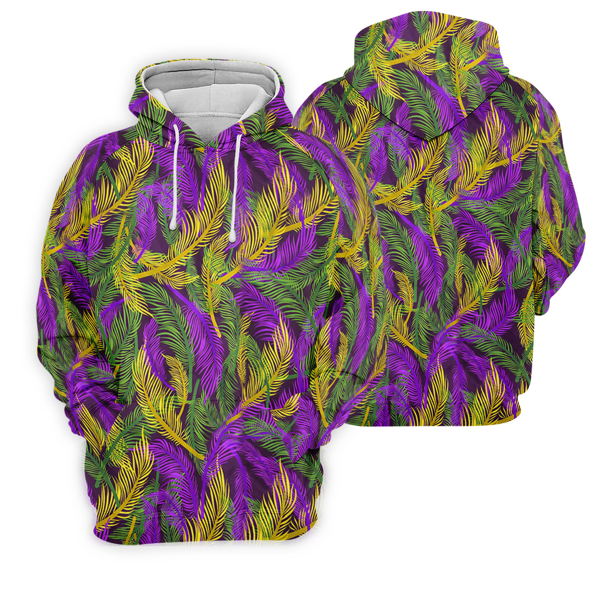 Purple Green Gold Feather Pattern Mardi Gras Golf Shirt, Polo ShirtFor Men, Golf Shirts For Men