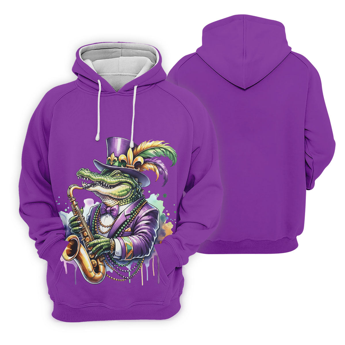 Mardi Gras Alligator Playing Saxophone Purple Golf Shirt, Women's Golf Tops, Ladies Golf Shirt