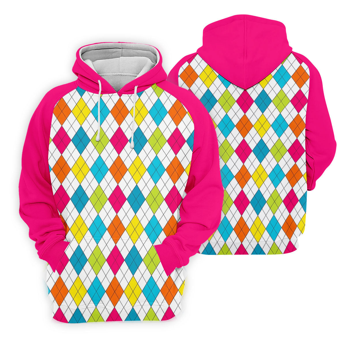 Pink Sleeve Colorful Argyle Plaid Golf Shirt, Golf Polo For Women, Printed Golf Shirt