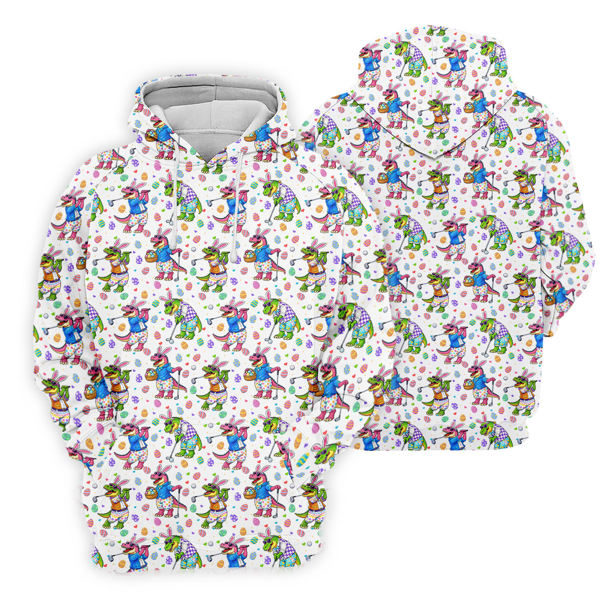 Easter Dinosaur Gradient Pattern Men's Funny Golf Shirts, Golf Shirts For Men, Polo ShirtFor Men