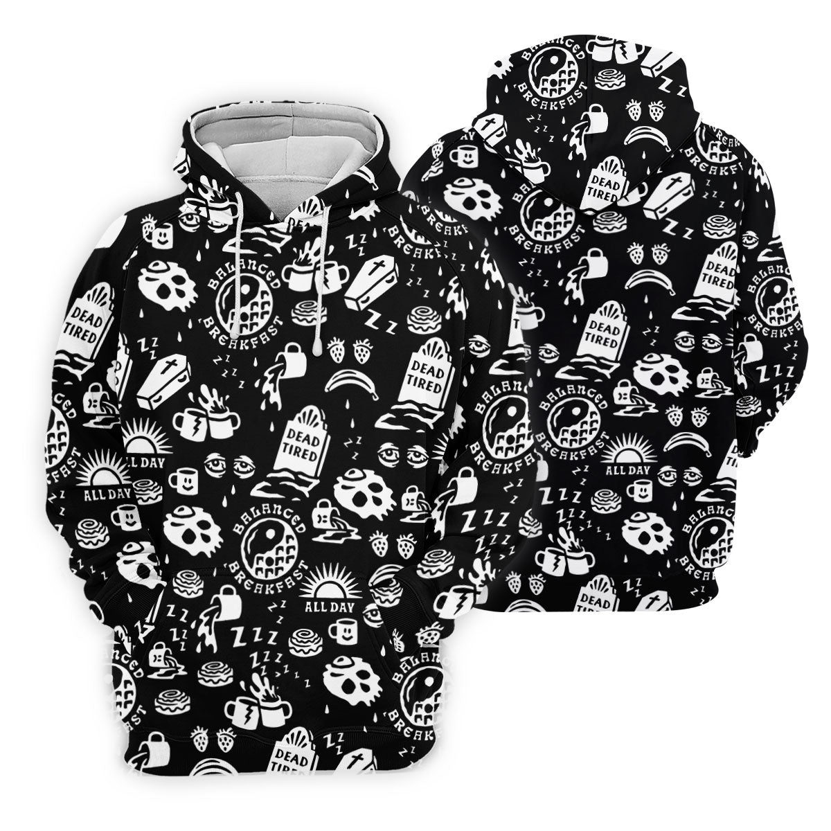 Dead Tired Coffee Breakfast Pattern Golf Shirt, Men's Golf Shirt, Golf Polo Shirts For Men