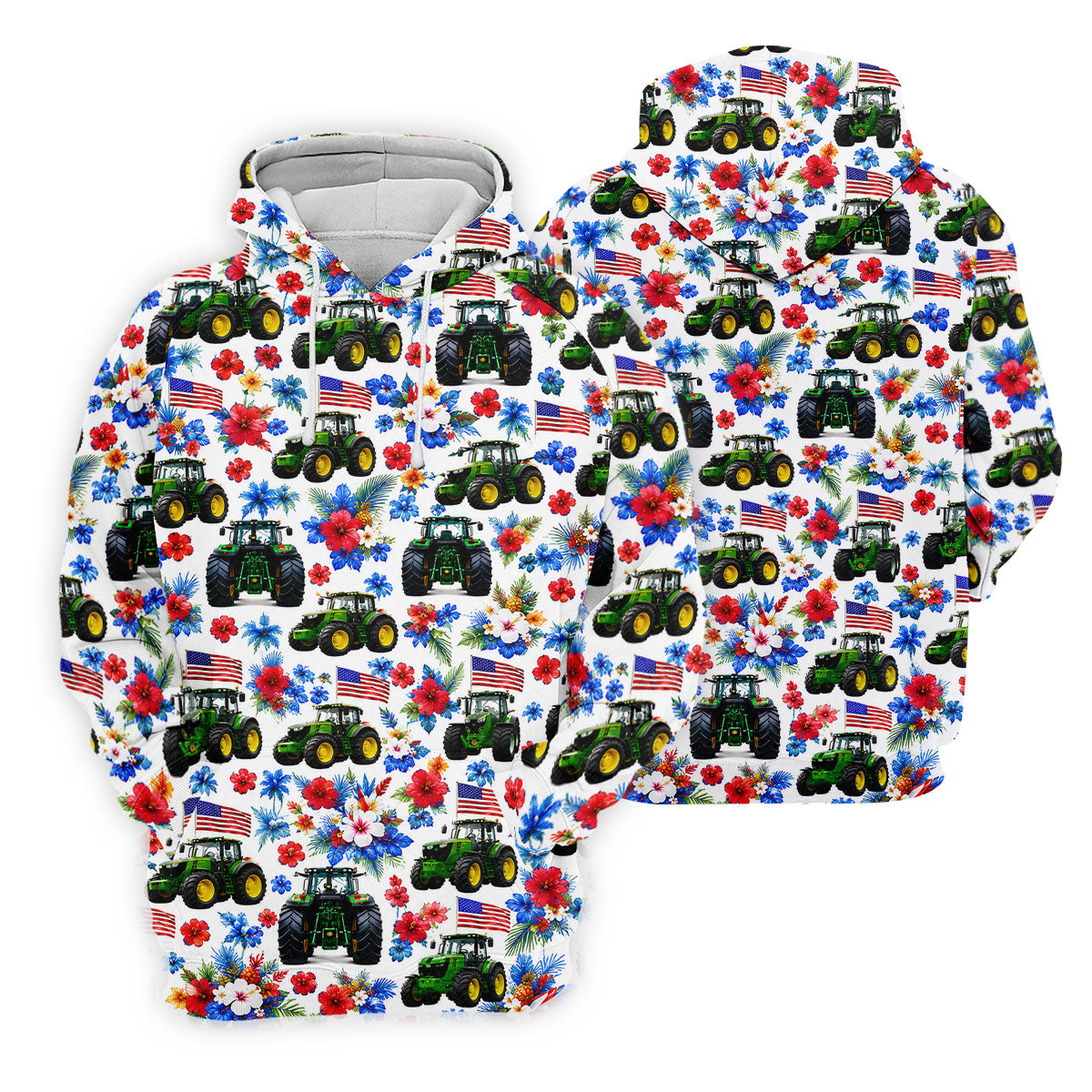 American Tractor Golf Shirt, Patriotic Wildflower Country Farm Pattern, Golf Shirt For Men