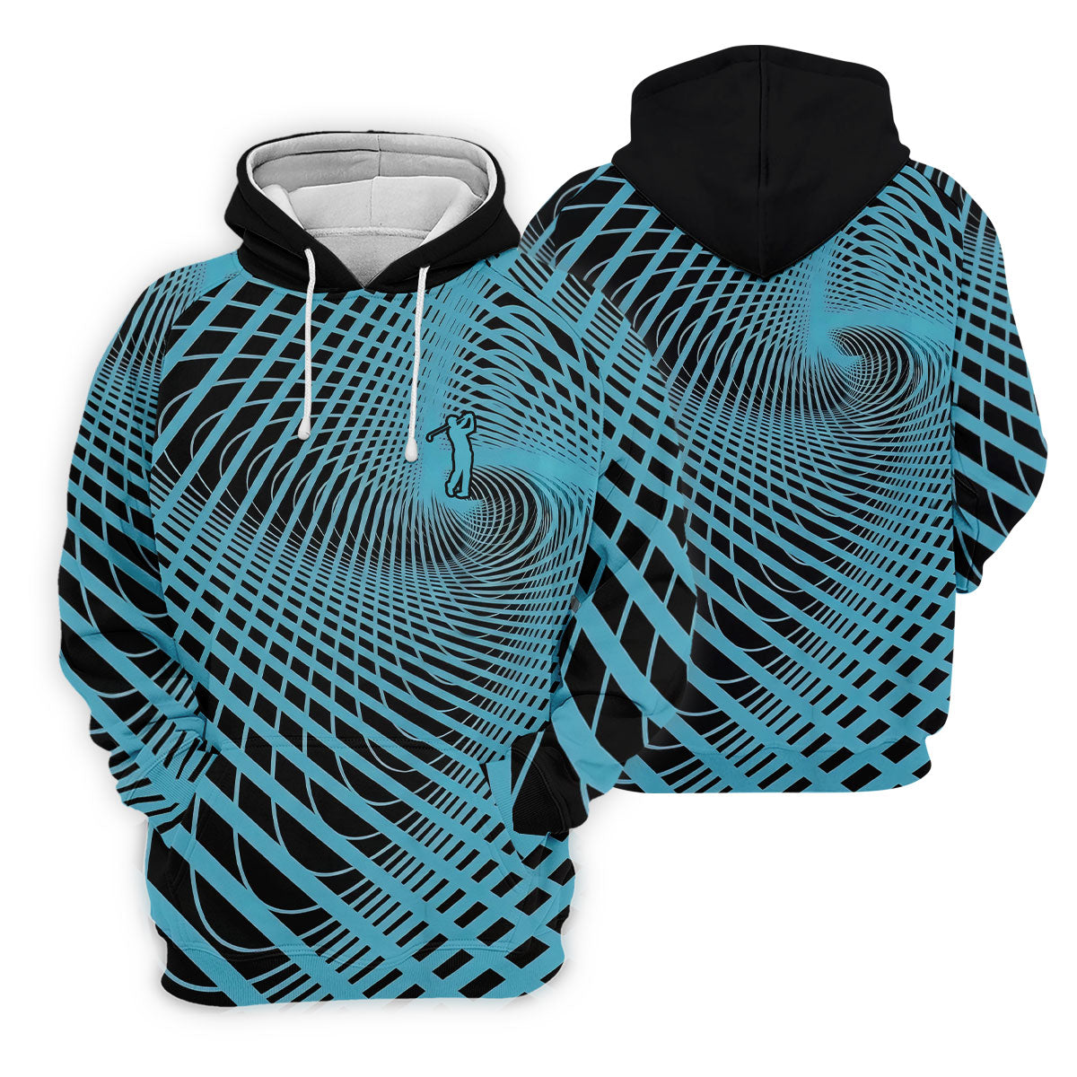 Swirling Vortex Black And Light Blue Golf Shirts For Men, Polo ShirtFor Men, Golfing Apparel