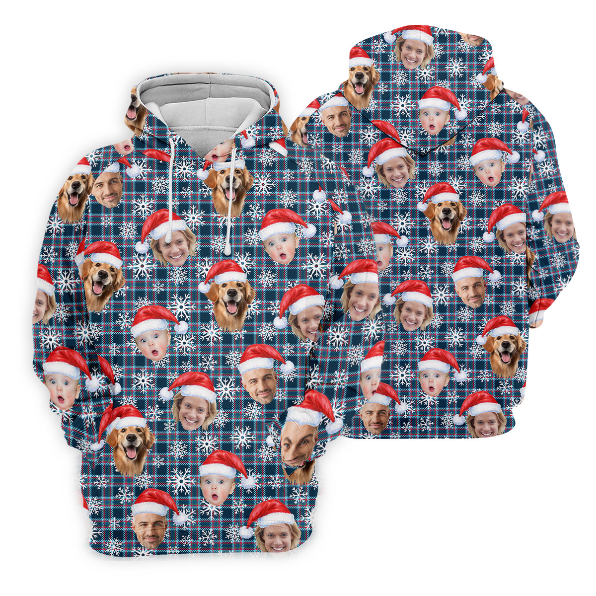 Custom Face Red And Blue Plaid Snowflakes Print Christmas Golf Shirt, Ladies Golf Tops, Golf Gifts For Women