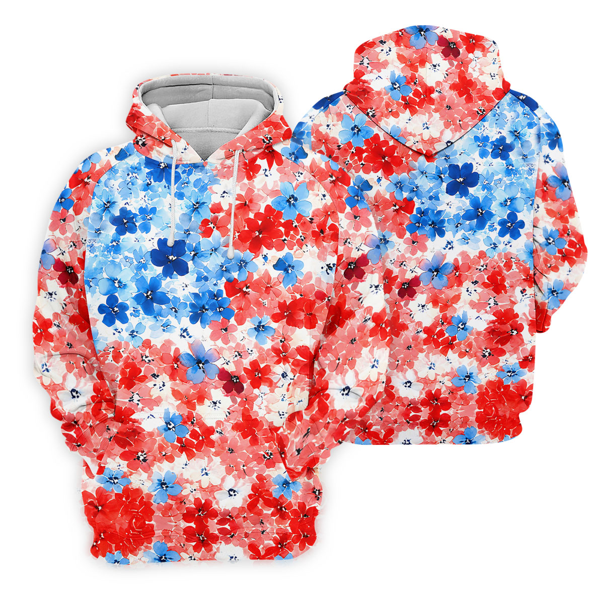 Patriotic Floral Golf Shirt, Red White Blue Blossom Pattern, Golf Shirt For Women