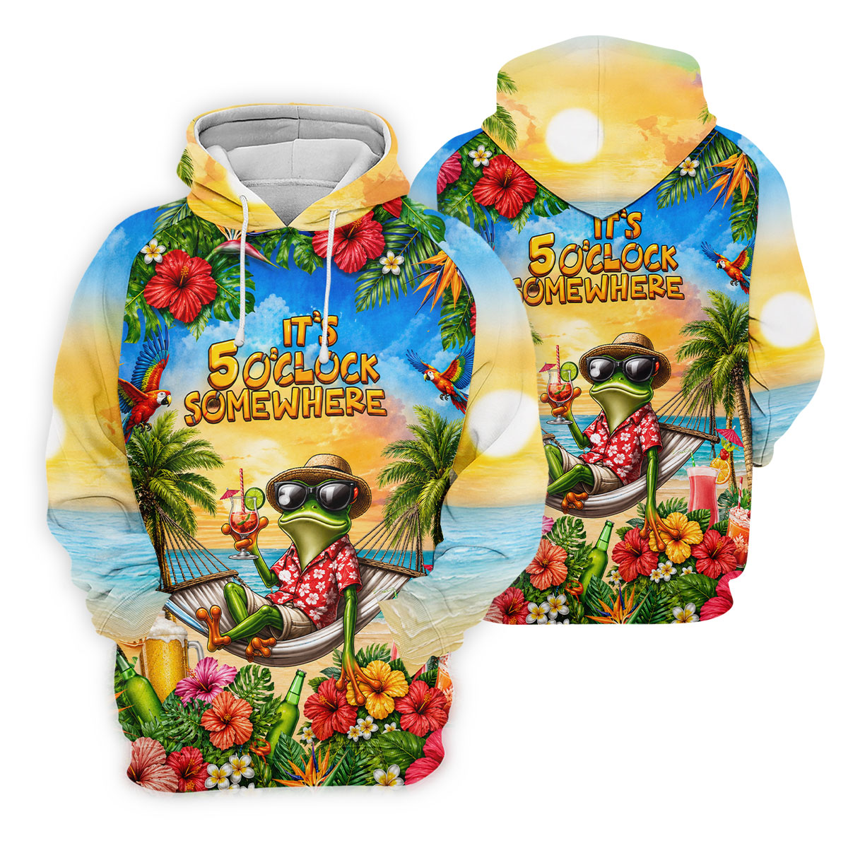 Funny Tropical Frog Drinking Hawaiian Golf Shirt, Mens Golf Polo, Printed Golf Shirts