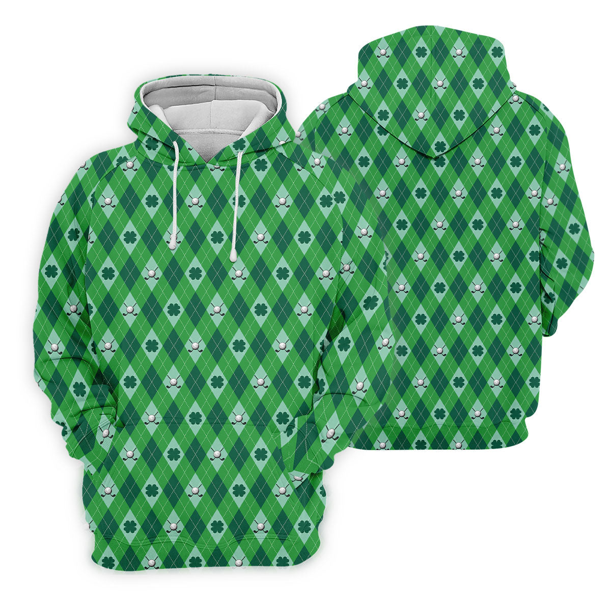 Lucky Four Leaf Clover Golf Ball Pattern Argyle Pattern St Patrick's Day Golf Shirt, Polo ShirtFor Men