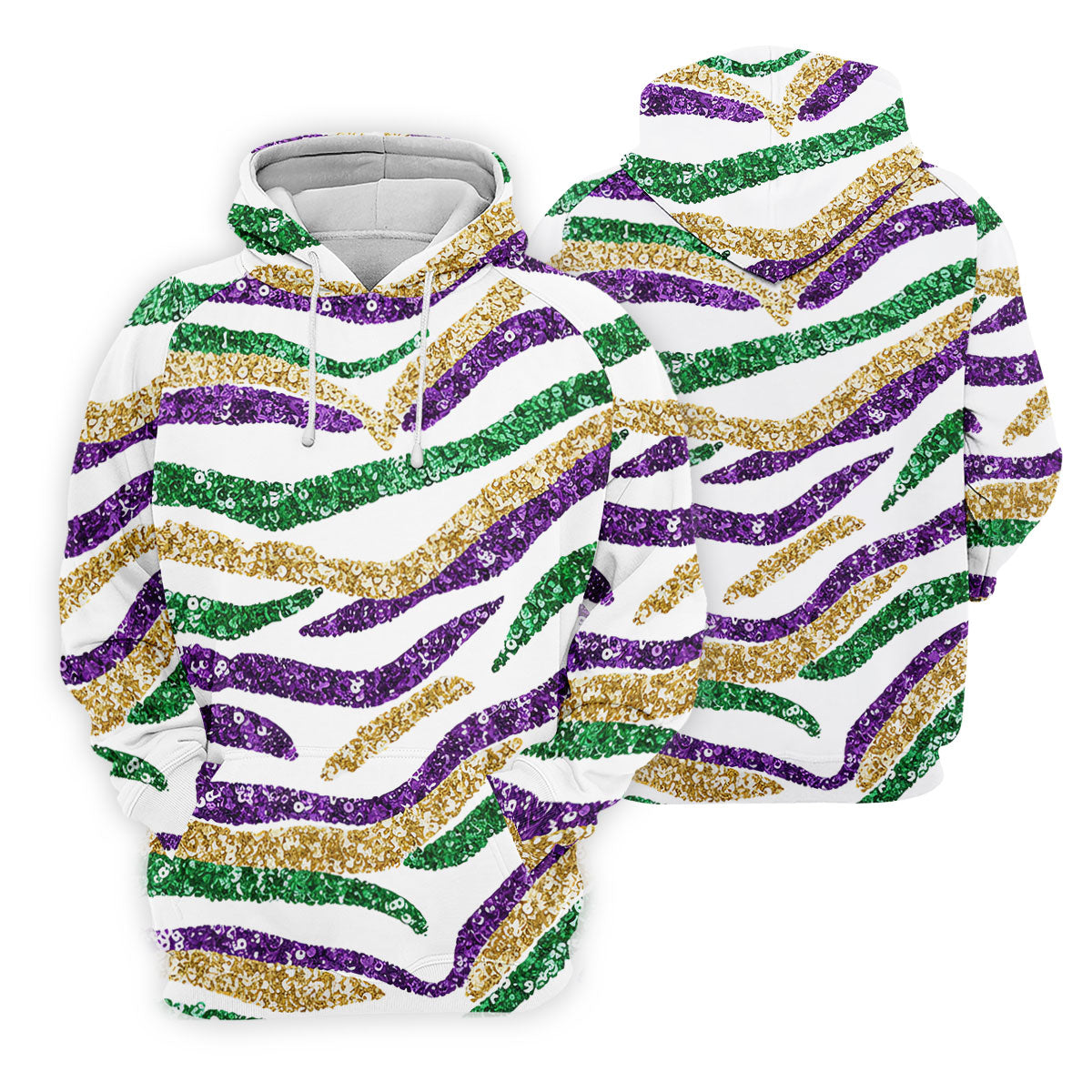 Purple Green Gold Sequin Pattern White Mardi Gras Golf Shirt, Polo ShirtFor Men, Golf Shirts For Men