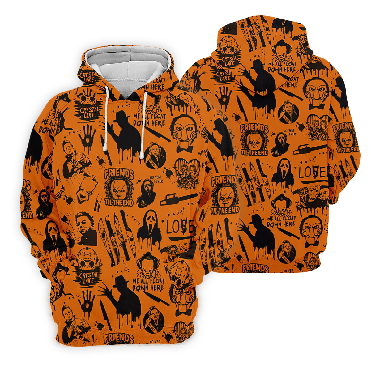 Orange Horror Character Icons Pattern Golf Polo Shirt for Halloween, Womens Golf Polo, Ladies Golf Shirts