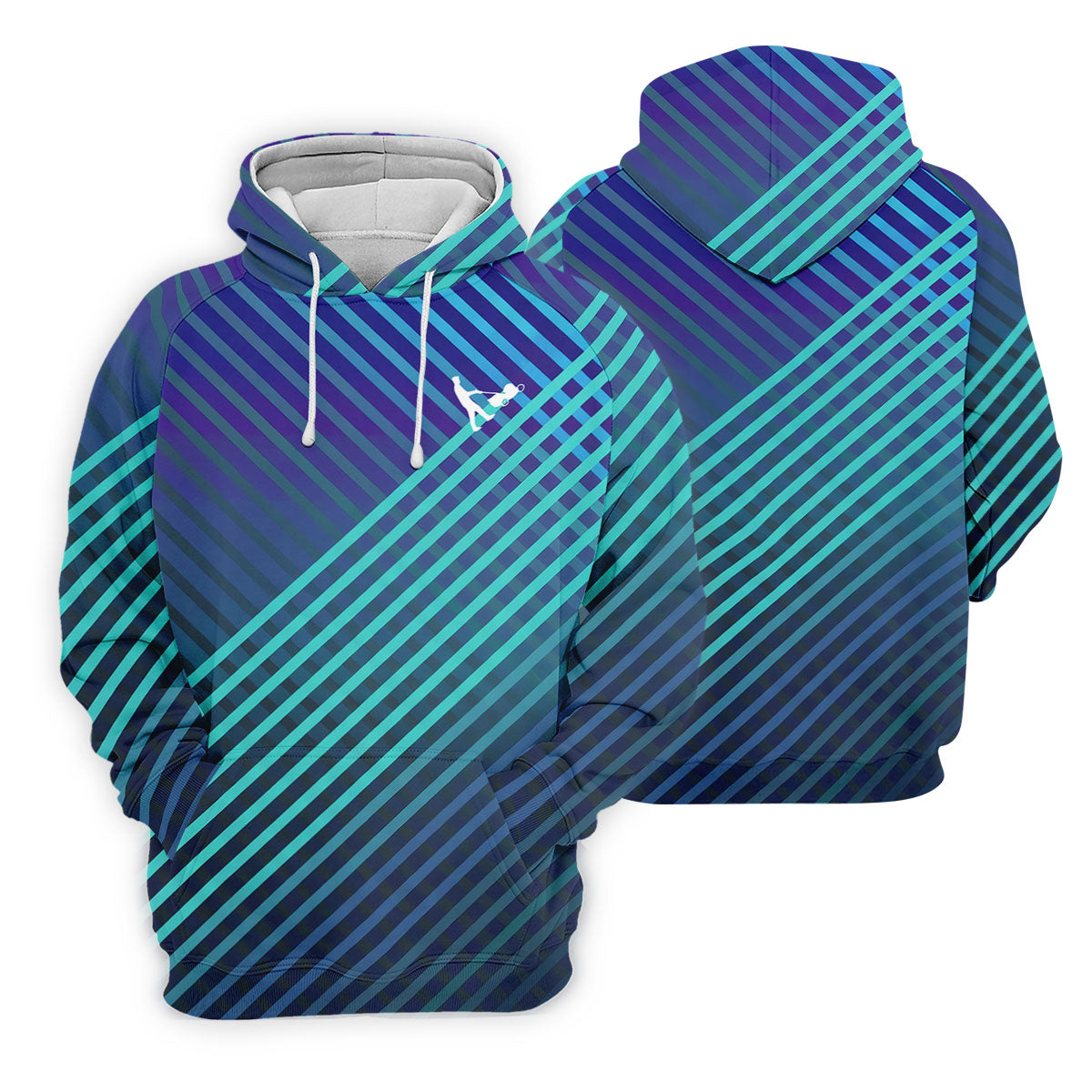 Teal And Purple Striped Pattern Women's Golf Tops, Performance Golf Shirt, Ladies Golf Shirts